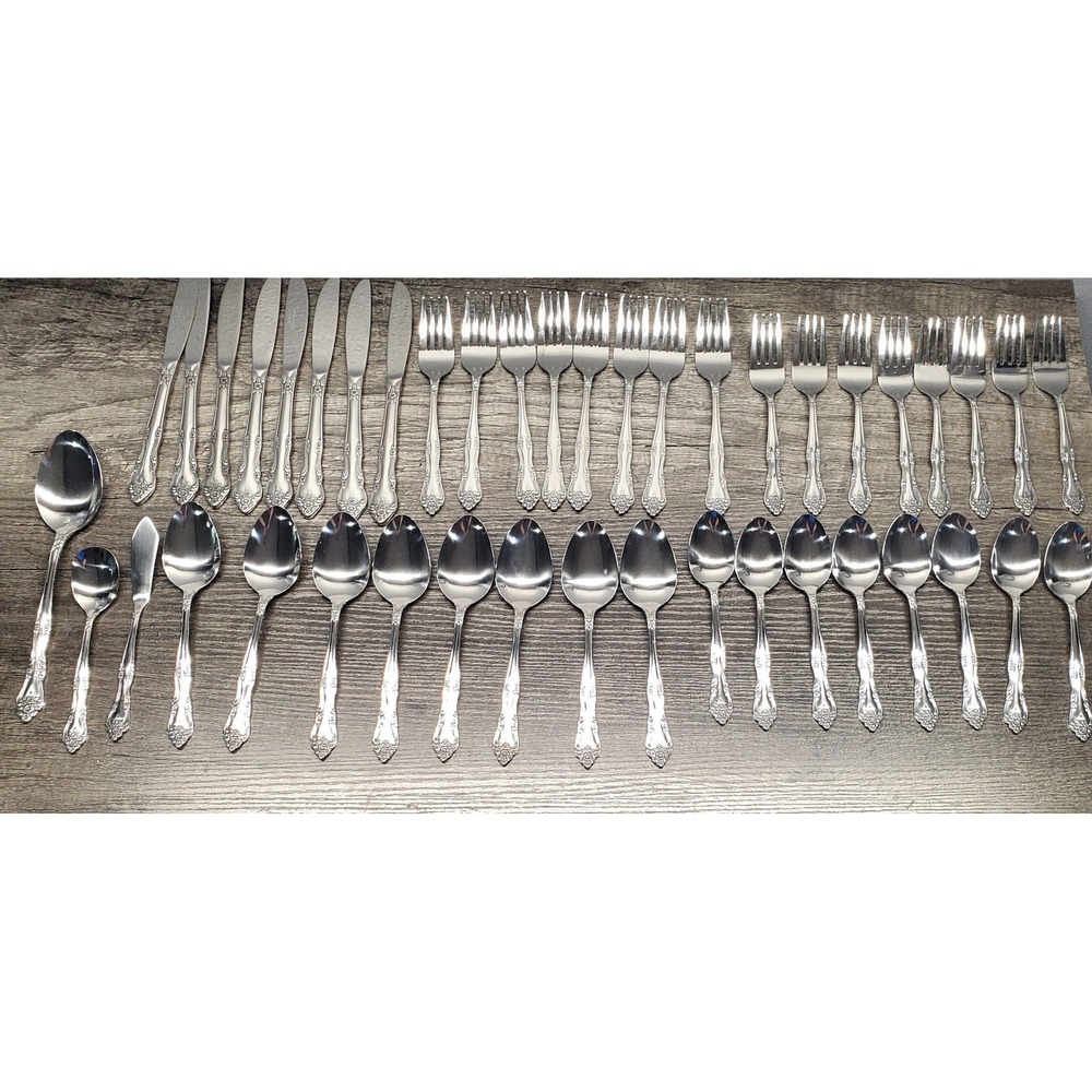 Rogers Co Flatware Set Stainless Korea Floral Pattern Service 8 Set Of 43 NEW